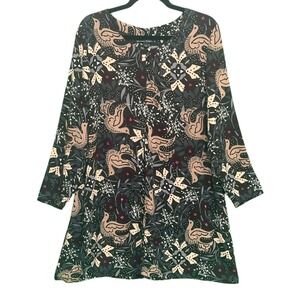 Gudrun Sjoden Tunic Trapez Dress Womens M Modal Knit Floral Bird Nordic Folklore